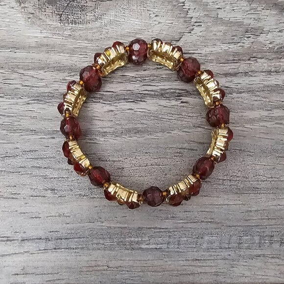 🏆Vintage Retro Gold Tone Faceted Beaded Crystal Bloom Link Stretch Bracelet - Picture 4 of 7